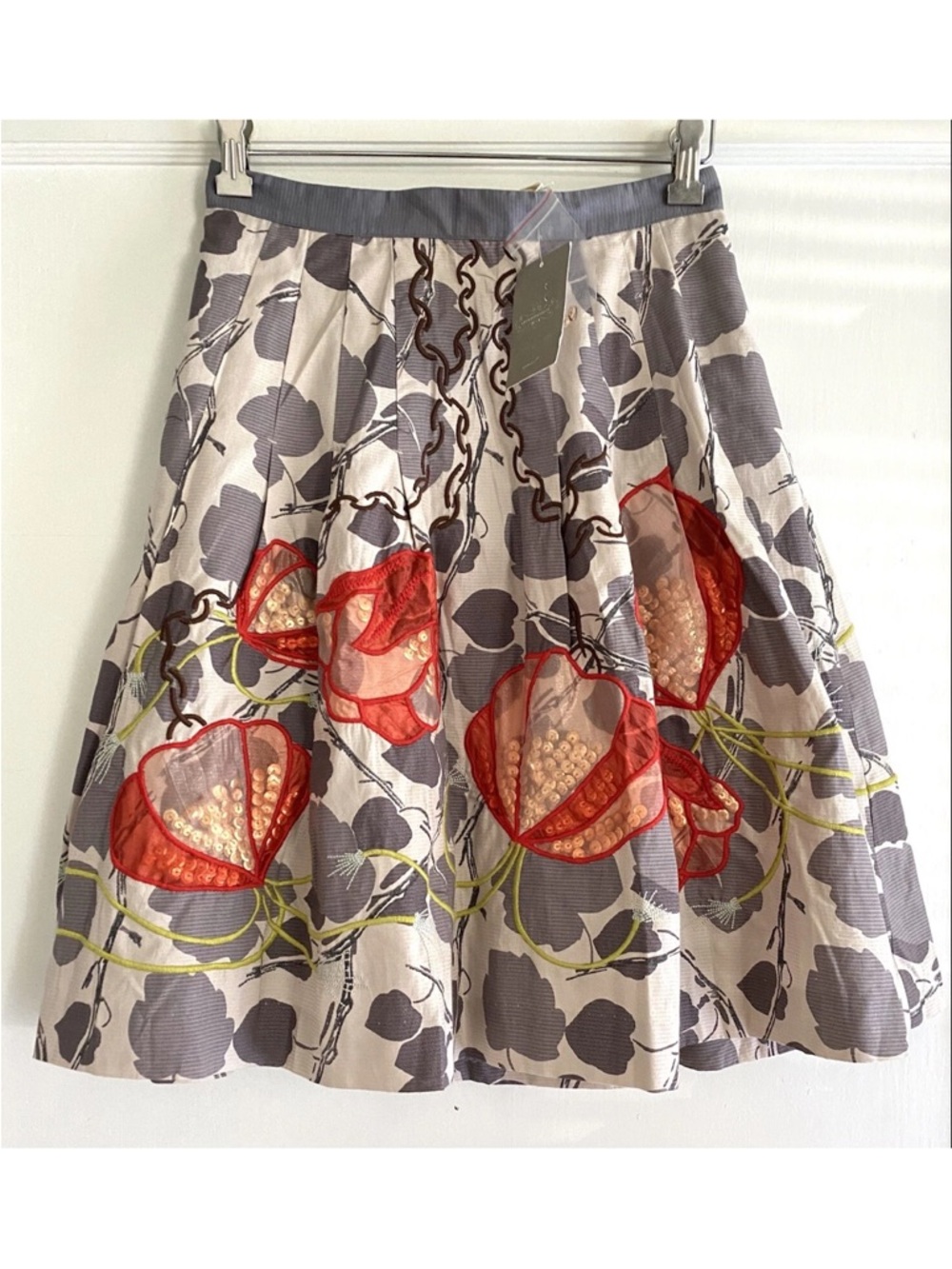 NWT Anthropologie Floreat Embroidered Floral Skirt Sequin Appliqué Boho Size 4